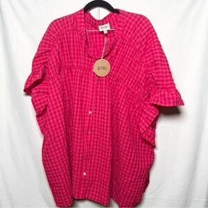 Bibi Hot Pink Gingham Button Front Top